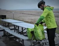 Checking up on our gear after a rainy day cruise.