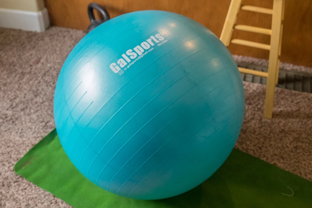 exercise ball - this is a good choice for around the house due to its easy inflation...