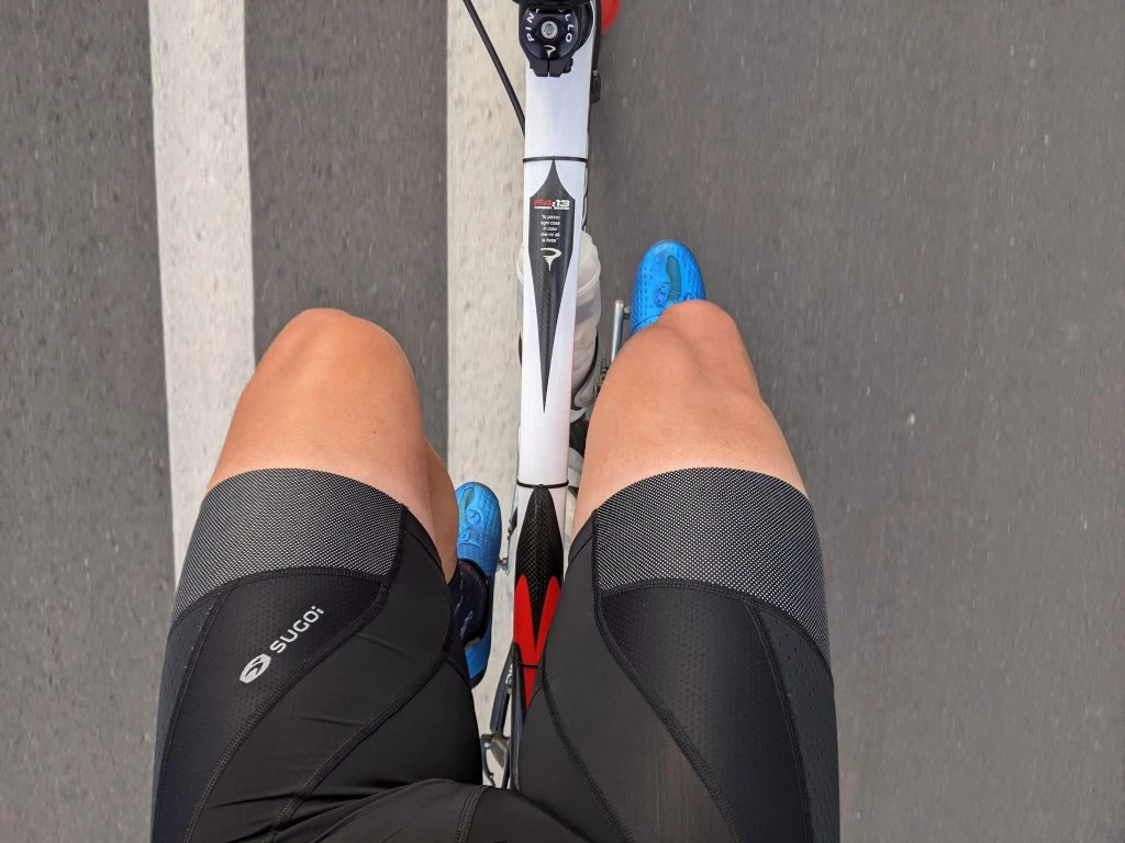 bike shorts - you get a little cuff creep as the ride wears on, but nothing beyond...