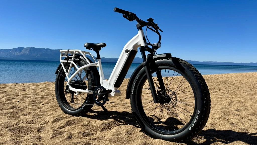 class 3 electric bike - with a long wheelbase, suspension fork, and wide, shock-absorbing...