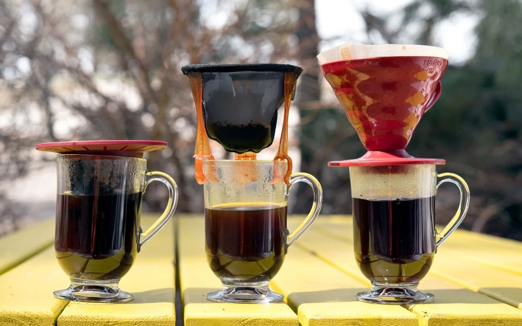 camping coffee - shown here are a few of the pour over options we tested: the primula...