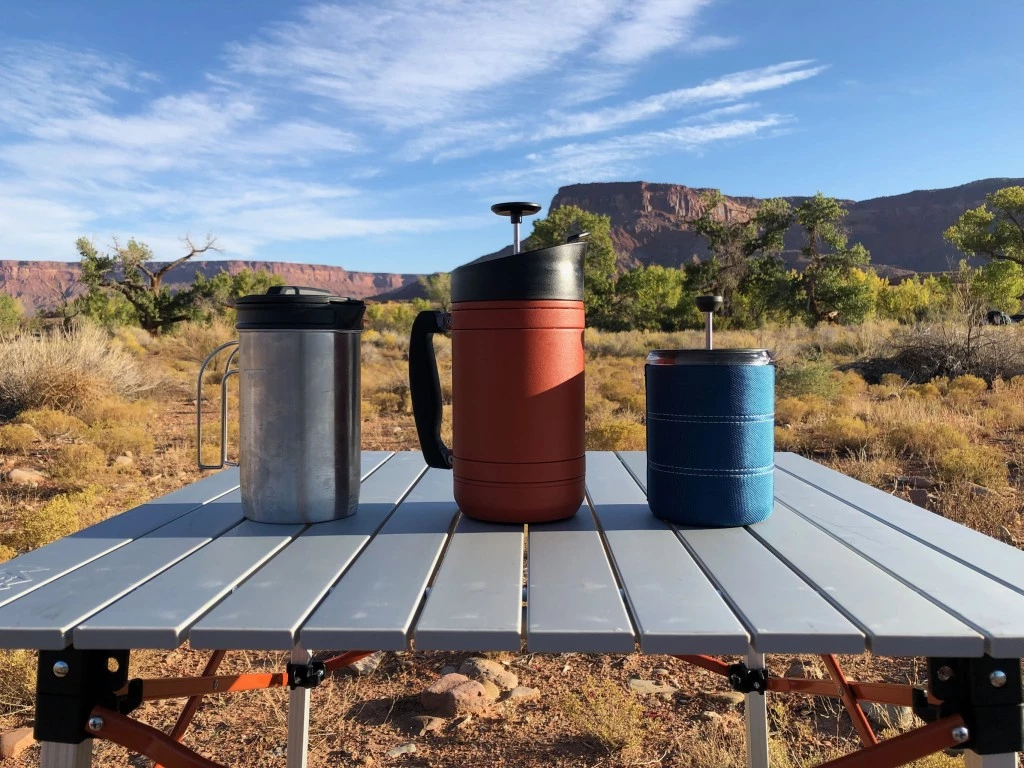 camping coffee - some of the french presses from our camping coffee testing.