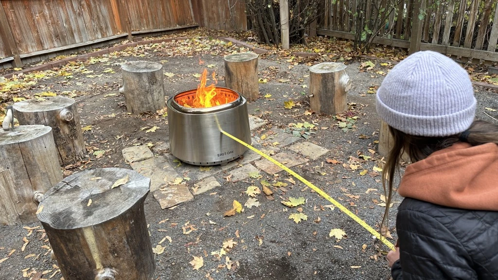 fire pit - measuring distances from two, four, and six feet to gauge heat...